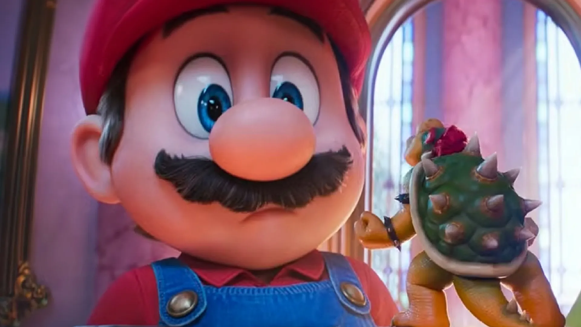 Cena de The Super Mario Galaxy Movie com Mario e Bowser Jr. em encontro tenso