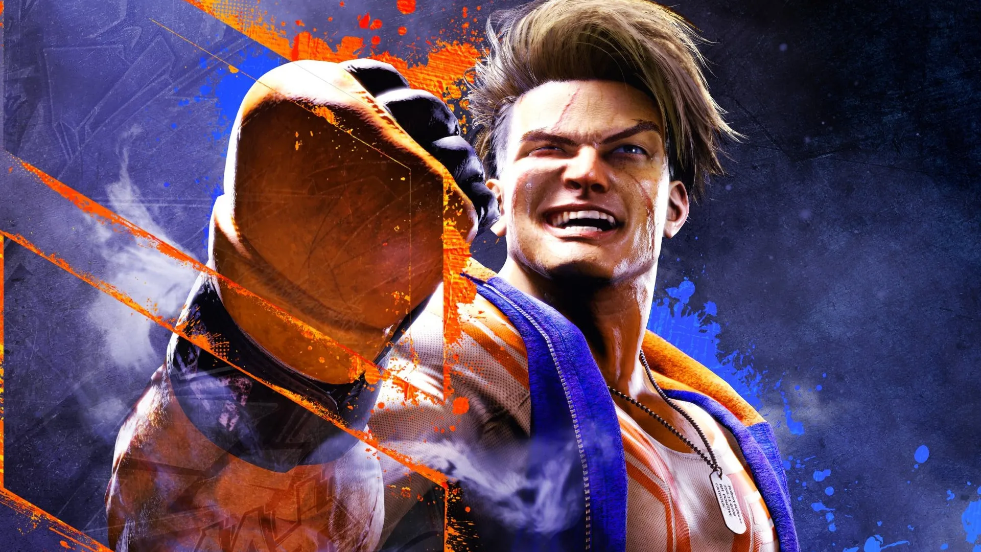 Arte promocional de Street Fighter com personagem em pose de luta