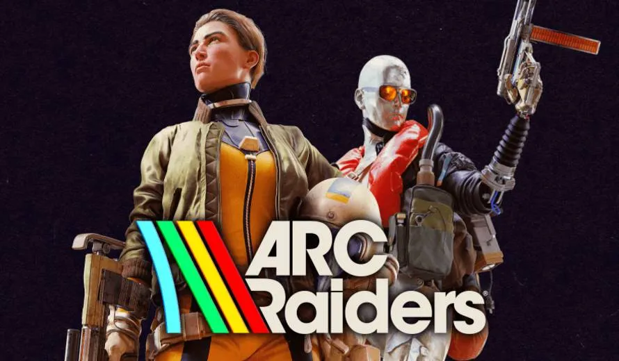 Key art de Arc Raiders com dois personagens armados e o logo do jogo contra fundo escuro