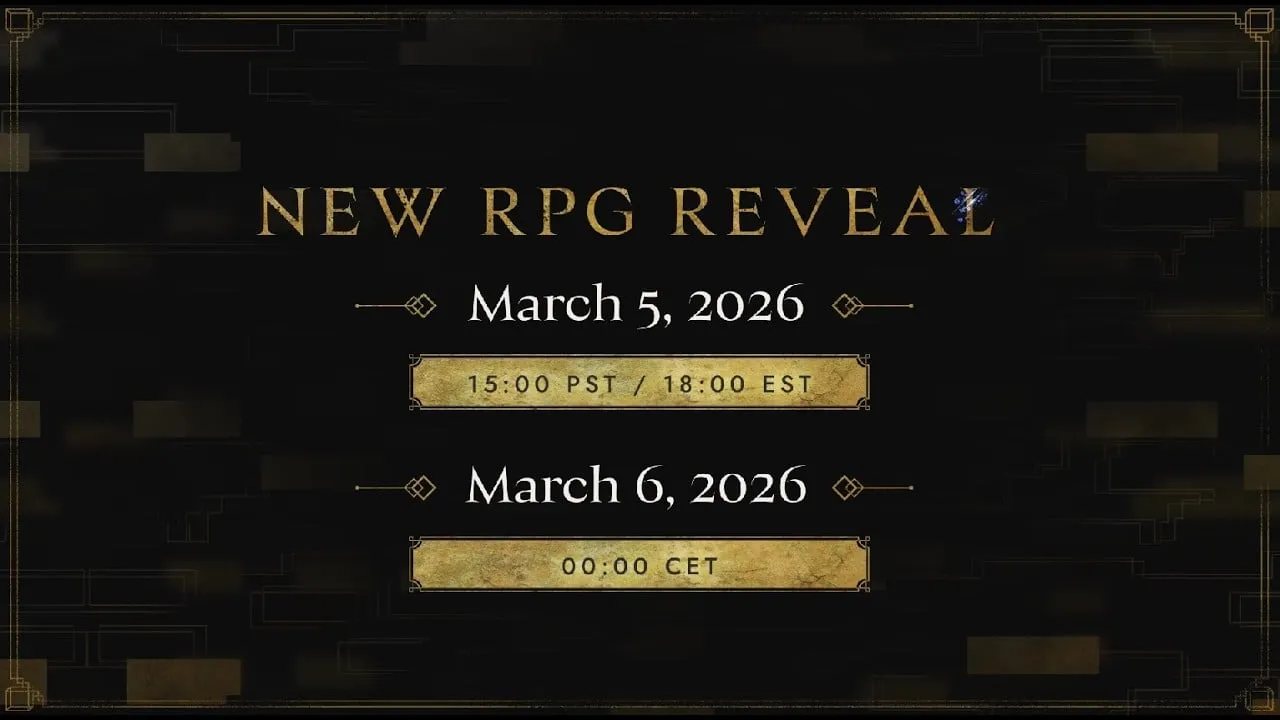 Anúncio oficial da Bandai Namco com texto New RPG Reveal marcado para 5 de março de 2026