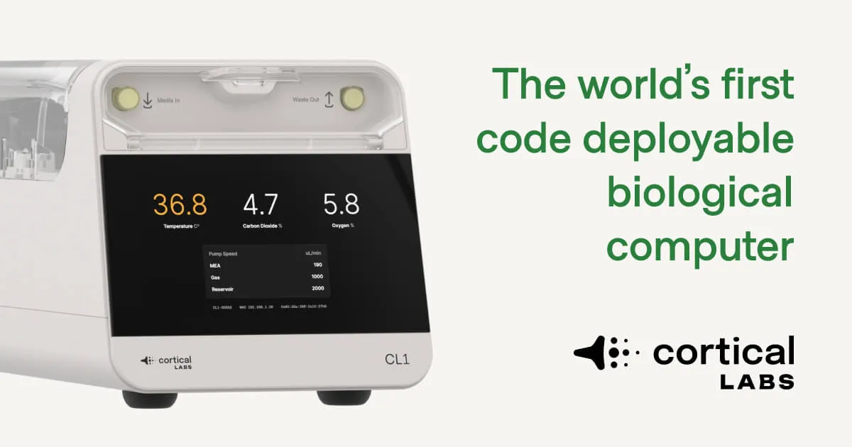 Chip CL1 da Cortical Labs com neurônios humanos vivos usados para computação biológica