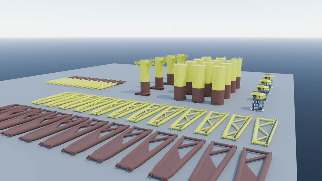 Render da plataforma semi-submersível AO60DC da Aikido com turbina eólica integrada