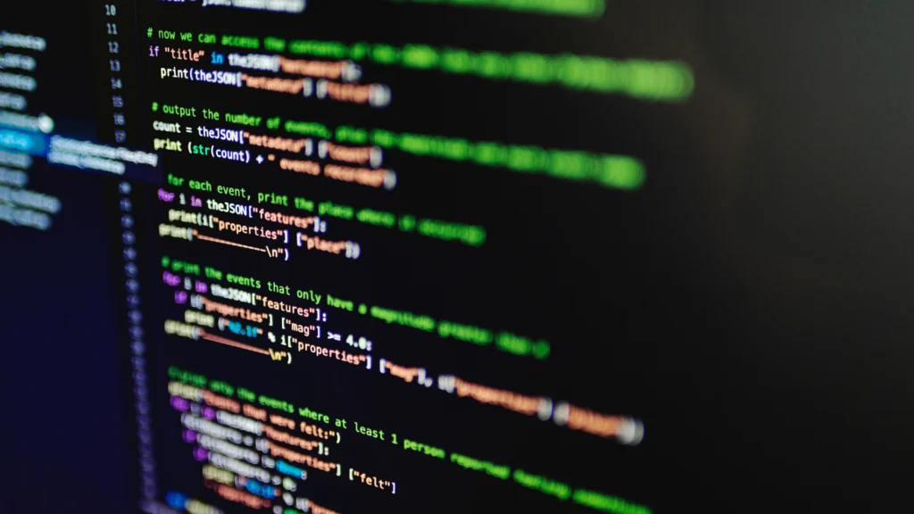 Código de programação em tela