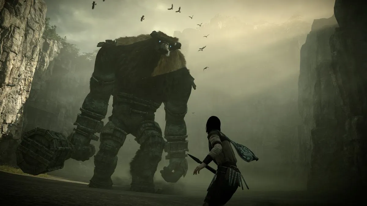 Wander montado em Agro nos campos do Proibido - Shadow of the Colossus remake pela Bluepoint Games para PS4