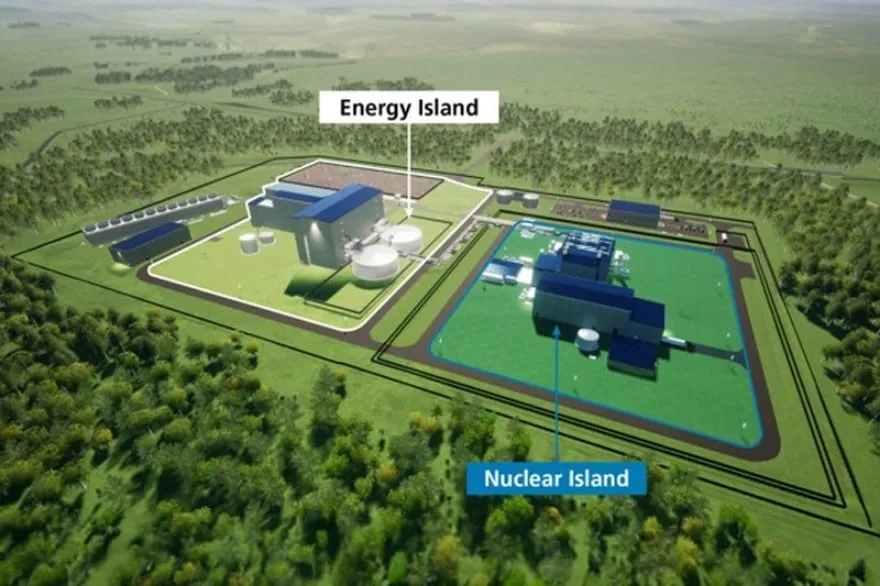 Diagrama mostrando a separação entre a ilha nuclear e a ilha de energia do reator Natrium